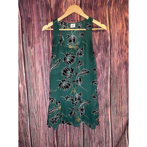 CAbi #3276 Falling Flowers Green Black Peplum Tank size M - Picture 1 of 6
